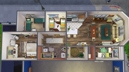  TINY APARTMENT FOR 8 SIMS 4 bedrooms - 7-8 sims1 bathroom§51,586 (will be less when placed due to t