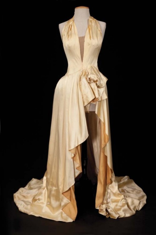 Nina Foch &ldquo;Milo Roberts&rdquo; ecru satin halter-style ball gown from An American in P