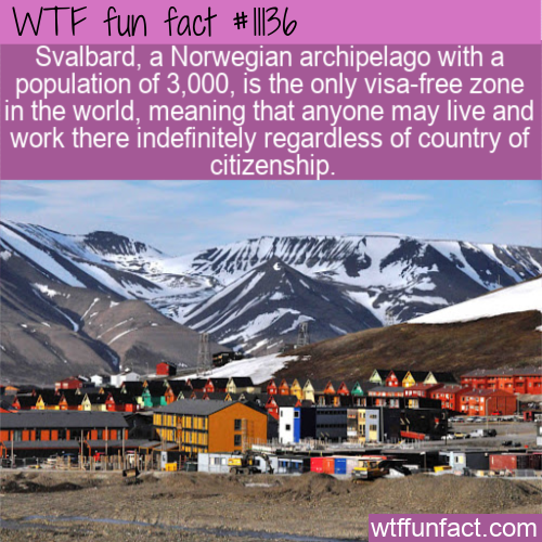 wtf-fun-factss:Svalbard, a Norwegian archipelago with a population of 3,000, is the only visa-free z