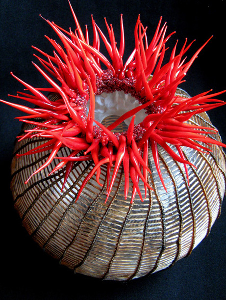 hauntedbystorytelling:Cathy Strokowsky GlassworkFrenzy, 2012Phantom Flowers #3Red Bubble CoralCompas
