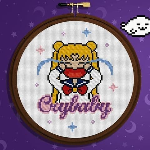 Click on the image to download the pattern.-Crying Usagi - Free Cross Stitch Pattern-11 DMC colorsDe