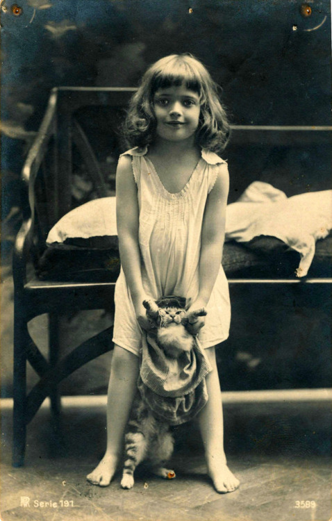 vintageeveryday:Lovely pictures prove that cats are always girls’ best friends.