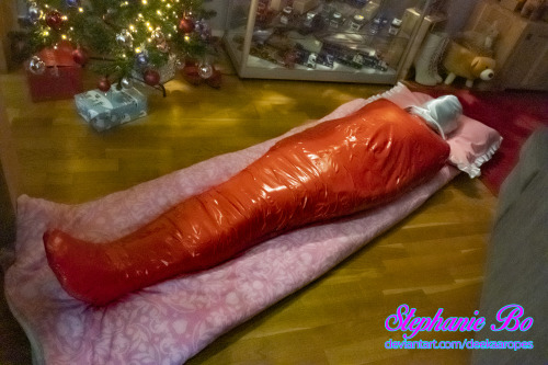 Wrapped up under the Christmas Tree…Sissymaid Stephanie Bo mummified on Boxing Day