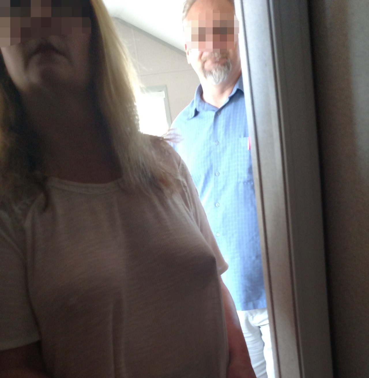 bralesslookout:  guinnessguzzler:  Tormenting salesmen in tight pants and see through