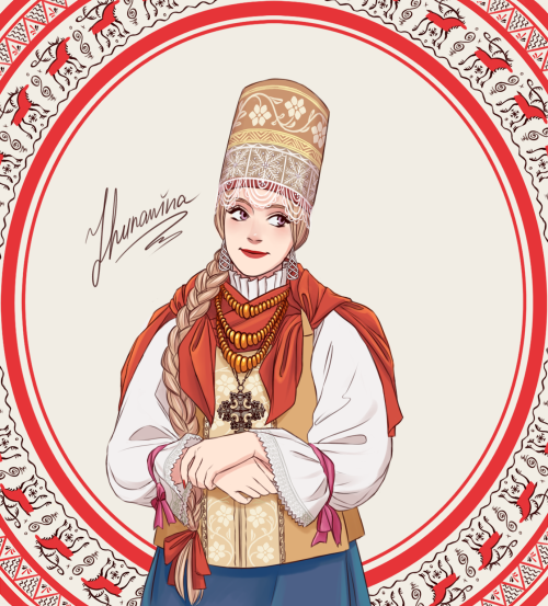 zhurawina:Oh, God, I finally finished this! Mezen painting &amp; costume of Arkhangelsk region.W