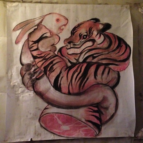 horangiii:  here’s a picture of part of my project i took from instagram :D :D :Deventually i’ll get proper pics that show how freaking neon it is, and the scale (the tiger is as big as a person)
