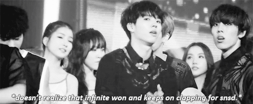 24kool:woohyun’s cute reaction when they won against snsd ♡