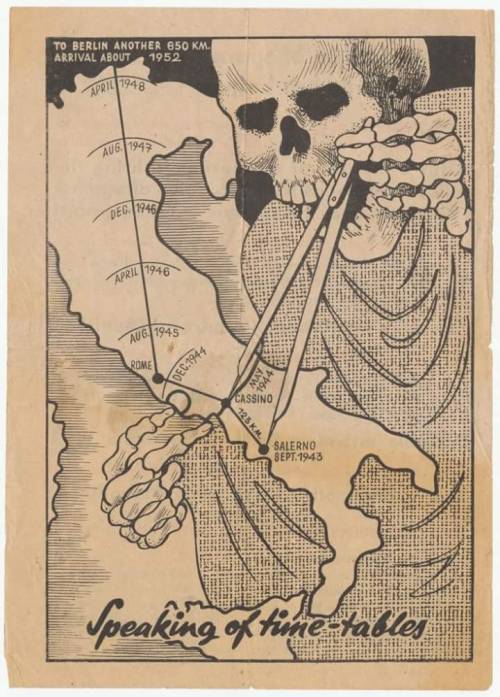 butmuhgains:colonel-kurtz-official:Axis propaganda leaflet mocking the Allies’ slow progress t