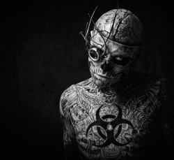 irrreversibility:  slobbering:   The Story of Zombie Boy  Rico aka “Zombie Boy” was born Rick Genest from La Salle, Quebec, and  grew up in Chateauguay. His first appearance as Zombie Boy was in Lady  Gaga’s video Born This Way. Over 80 percent