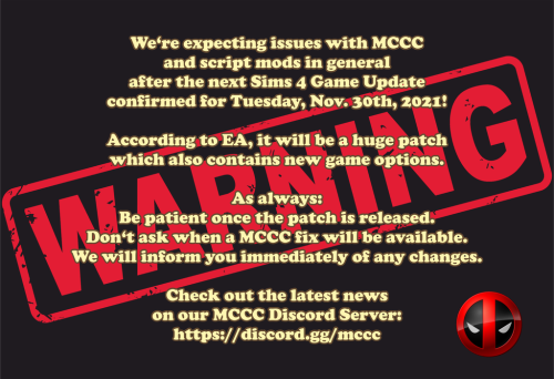 eg4mccc: Almost Go Time!The November 30 Sims 4 patch will likely do a good bit of damage to mods and