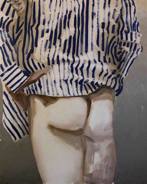 redlipstickresurrected:Tomas Harker aka Tom Harker (British, b. 1990, Worksop, Nottinghamshire, England, based Brixton, London, England) - Striped Shirt, 2019, Paintings: Oil on Canvas
