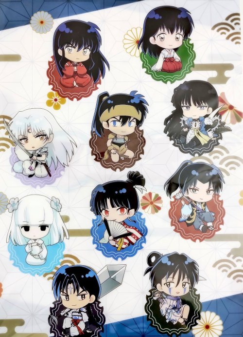 Sticker pack with characters from Inuyasha: human Inuyasha, miko Kagome, Sesshomaru, Naraku, Koga, Byakuya, Kanna and Kagura, Bankotsu and Jakotsu