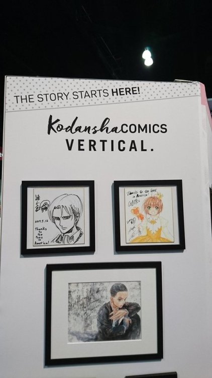 SnK News: Isayama Hajime’s Thank You to US Fans at Anime Expo 2017SnK producer via Kodansha, Tateishi Kensuke, shared a photo of Isayama’s sketch of Levi and chibi Mikasa and his message of “Thanks to the fans in America!”, currently on display