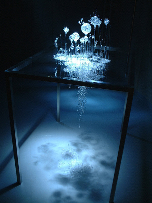 cross-connect:  Mika Aoki  ’ Singing Glass ‘ Japanese artist Mika Aoki embraces the dichotomous nature of glass’s solidity yet fragility. She says of the translucent material: “Unless light shines on it, we can’t confirm the existence of it