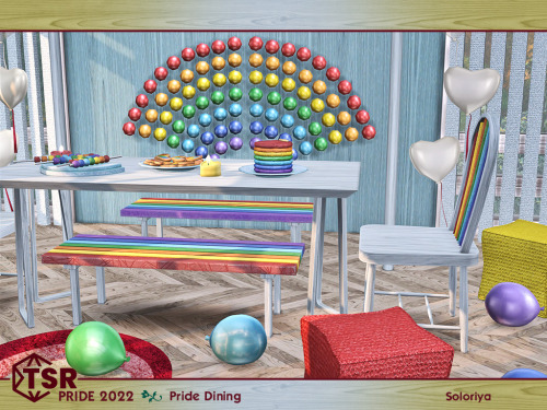 ***PRIDE 2022. Pride Dining*** Sims 4 Includes 10 objects: balloon, bench, dining chair, curtain, di