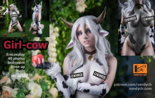 Hi guys!The girl-cow reward is ready.We drew bodypainting and put on our model a collar with a bell,