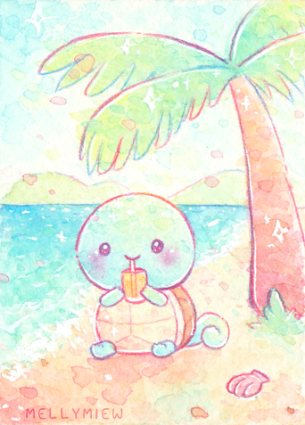 mellymiew: Squirtle on the beach :DThis is an ATC (Artist Trading Card) that is almost completely ma