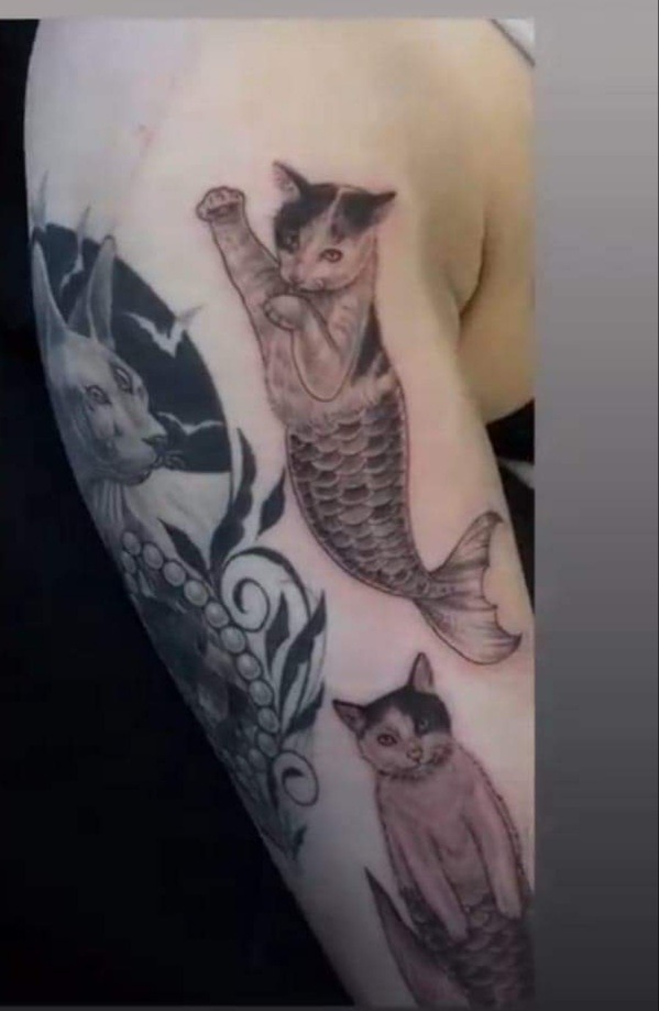 Cat mermaid temporary tattoo