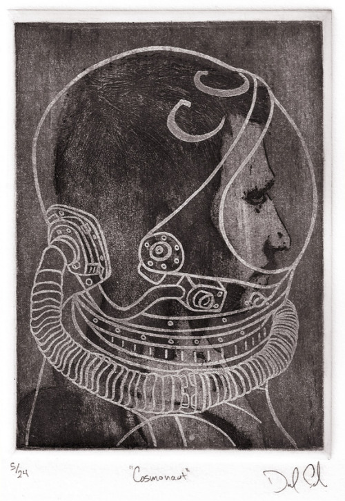 Limited Edition print of ‘Cosmonaut’. 4.5" x 6" on 8.5" x 11" BFK RI