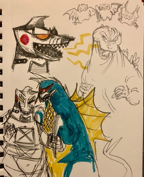 Happy New Year !!! Wahoo Yippee !!! Some Godzilla Stuff Out Of My Sketchbook To Celebrate. My Gf Also