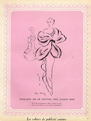 1948 Jacques Heim evening gown, illustrated by Pierre Simon