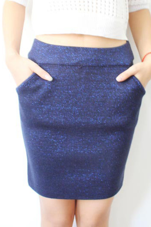 stylelist-tidebuy:  Dark Blue Hiphuggers Knit Skirt