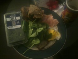 So am I the only person who makes their own lunchables? Smoked salmon, fried egg, toasted rye bread, spinach, and fresh dill