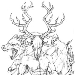 inquissien:  Some linework for a painting of prince Hircine.  Do I have permission to get this as a tattoo?If so would you want payment and how would I send it?This drawing is sick.