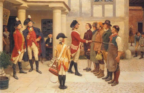 bantarleton:British Army recruitment during the American Revolution. Art by Frank Dadd.