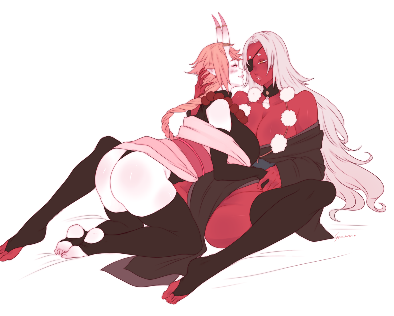 gyarusatan:Daitengu Hatsu and her thicc oni gf @pyrojakk