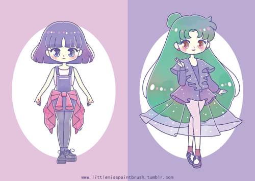 littlemisspaintbrush:Last April, I drew the Sailor Soldiers wearing Kawaii / Harajuku-themed outfits! 。(⌒∇⌒。) Actually, their coordinates were based from me and my friends’ own outfits~ :3 Sailor Moon and Sailor Pluto were based from Reese’s