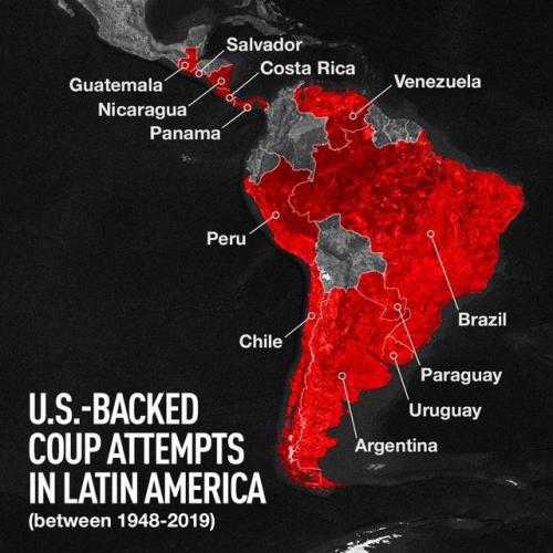 mapsontheweb:U.S. backed coups in Latin America: Costa Rica 1948, Guatemala 1954, Paraguay 1954, Bra