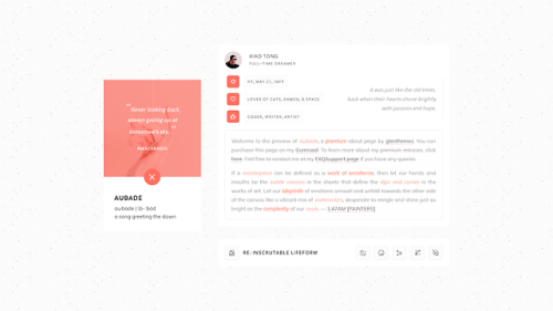 glenthemes: About Page [08]: Aubade by glenthemes A premium about page made for Coding Cabin’s