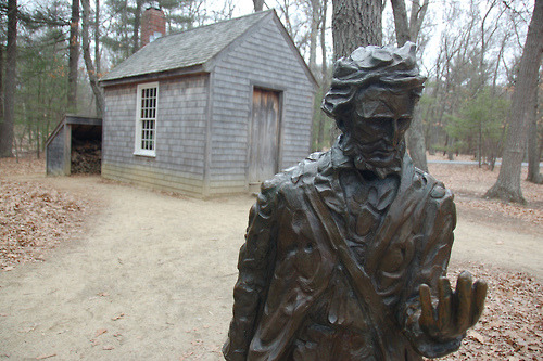 At Walden Pond there is a statue of Henry David Thoreau in which he is staring down at his hand with