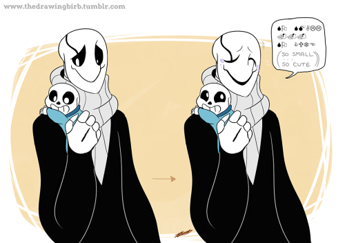 paychiri:  thedrawingbirb:  I’m just…going to keep drawing dadster…now with babybones!Sans.  I keep making Gaster cute goshdangit  Yes!!!!   dawww~ <3