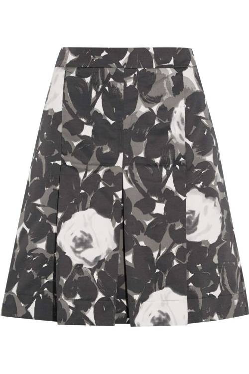 Printed cotton-blend satin skirt