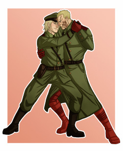 rellyrie:  So I’ve started playing mgs3 (almost finished) and I might have accidentally fallen in love with these two So here they are, dancing.  Also I realized I drew Volgin way too short. Sorry bout that.  Ref used for the pose 