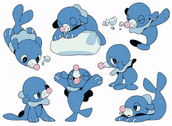 bluekomadori:  After posting my recent Rowlet   doodle sheet   I was asked if I could make one for other Alola starters, soooo here’s Popplio!I also made sticker sets from them on redbubble