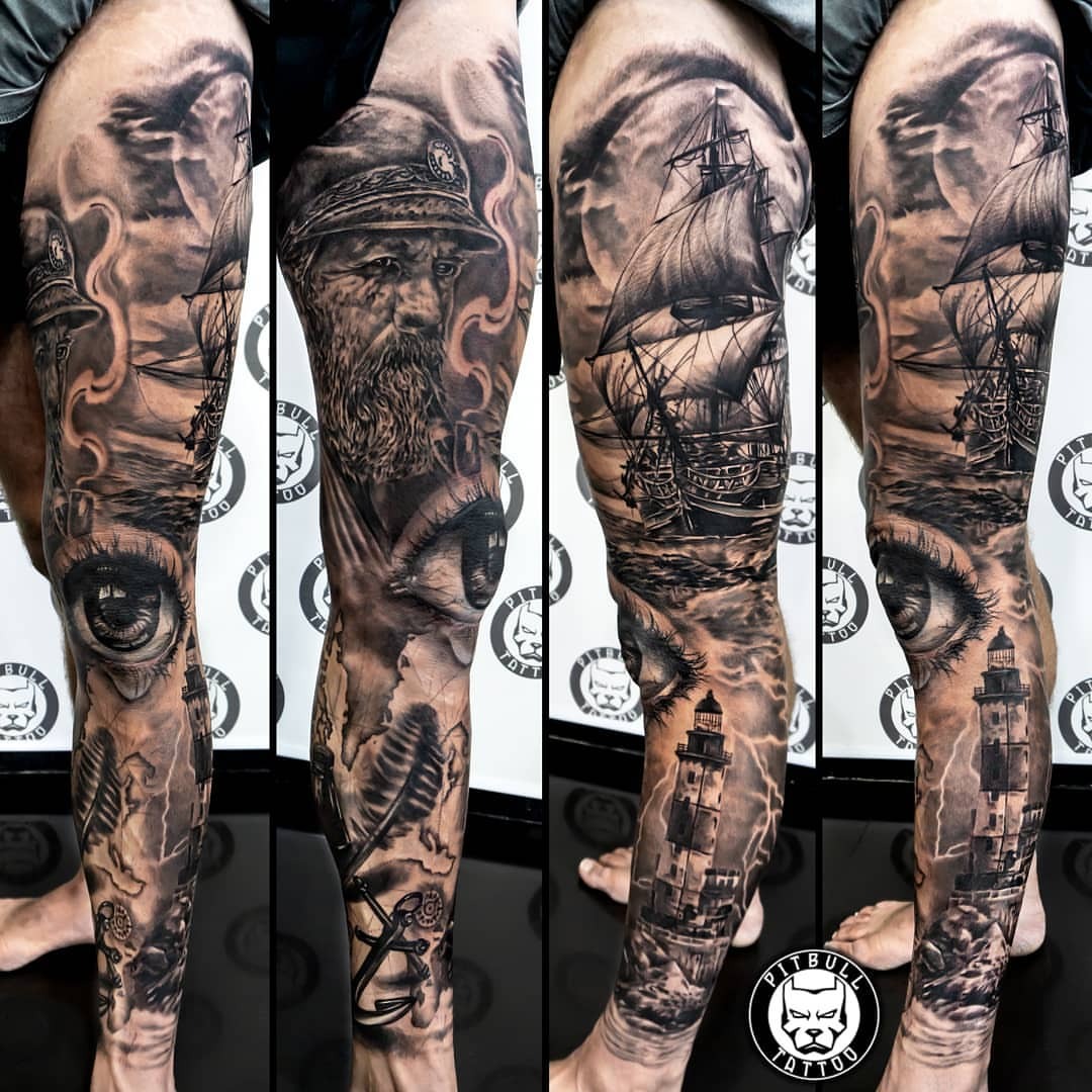 Pitbull Tattoo Phuket - Chicano full leg sleeve tattoo... Black & Grey  Realistic Style Made Joe | Facebook