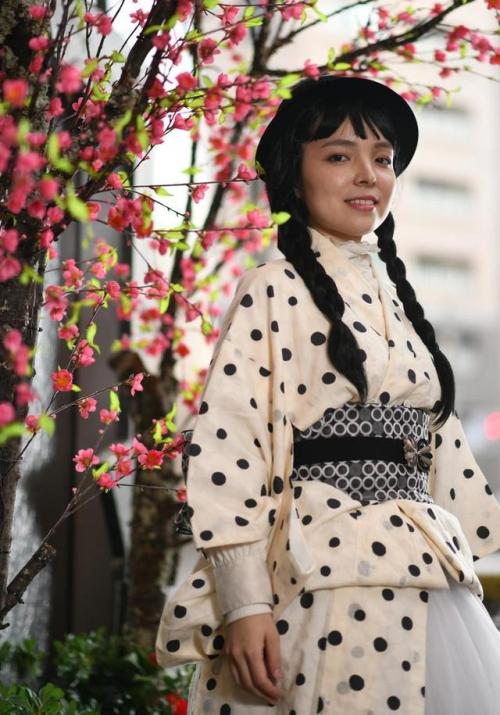 Super cute dress-like kimono styling, by Kawahara Maria