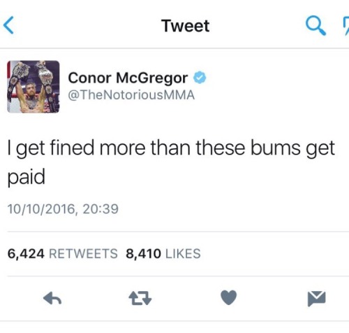 dirtyboxing: jonaschristoffersen: Conor McGregor was fined $150,000 today. Here’s his response