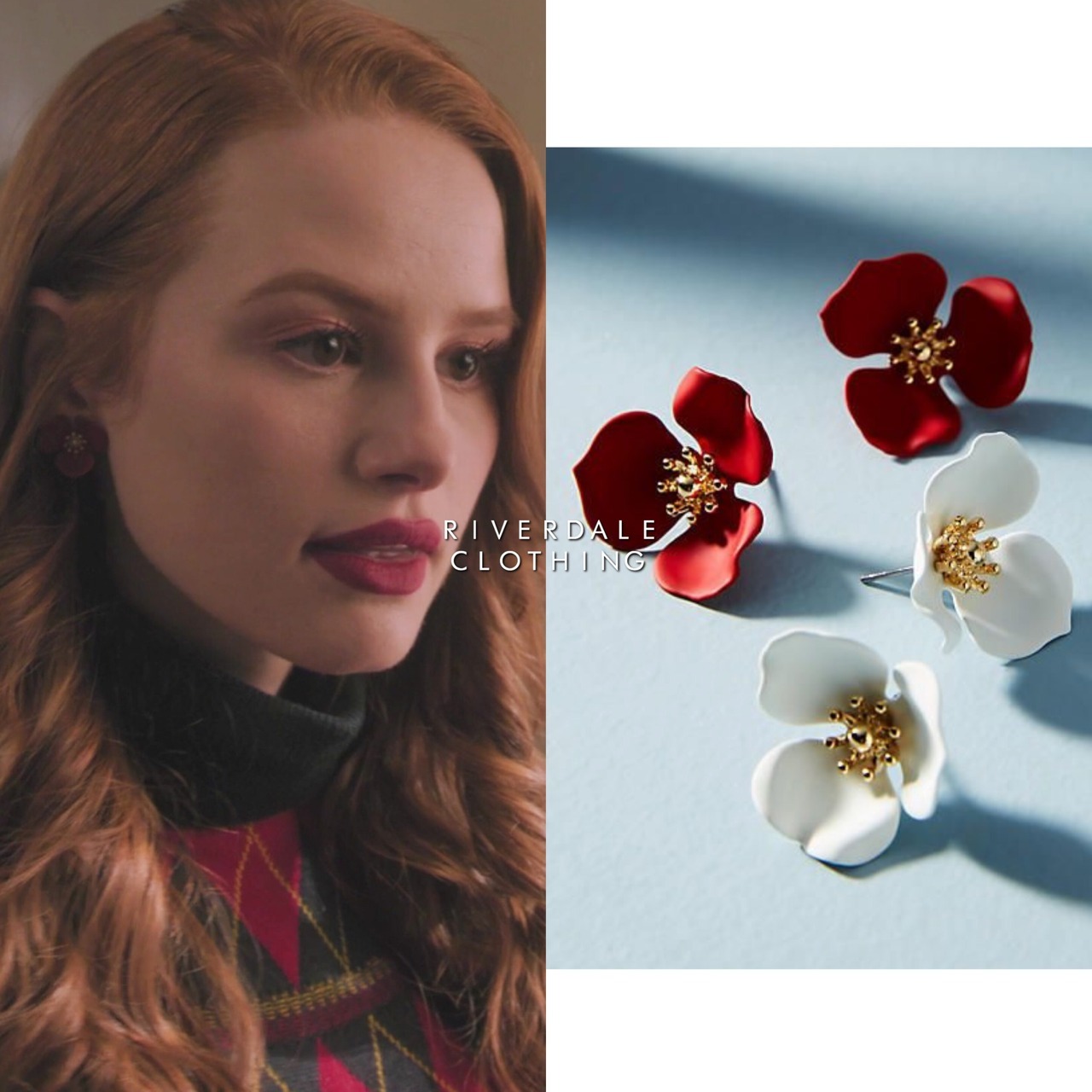 Handmade, Jewelry, Aso Riverdale Cheryl Blossom Gold Chain Earrings