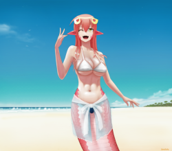 monstermusumenofreak: Look at her go!  https://sandishy.deviantart.com/art/Miia-on-the-beach-579122331  ;9