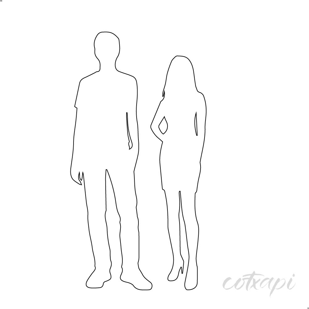 Black White Business Man Women's Outline in Vector Art Office Man Woman Illustration