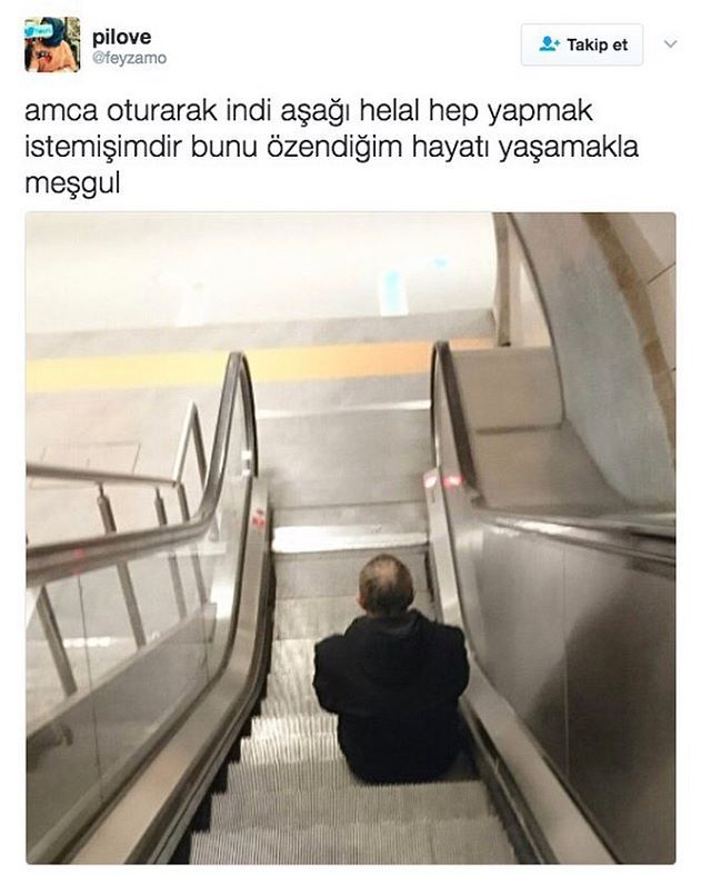 Amca oturarak indi aşağı...