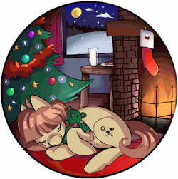 littlerubyrue:  Special Christmas badge! its almost that time of the year again! waiting on santa! I can place any pony on the base and it’ll have the same animation!You can choose the color of the bear yourself. You can have your character snoozing