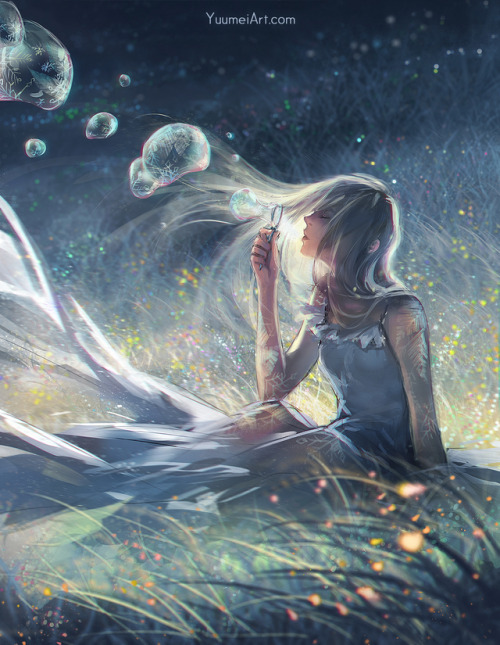 yuumei-art: ~First Frost~I always wanted to paint ice crystals forming on bubbles :D The backgroun