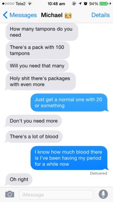 flightlesslexxii:  beautiful-ambition:  whiskey-and-cowgirl-boots:  : they buy you tampons requested by anon   This is adorable actually  I like the last guy most of all because he kinda GETS it. Why are “feminine hygiene” products SO expensive?!