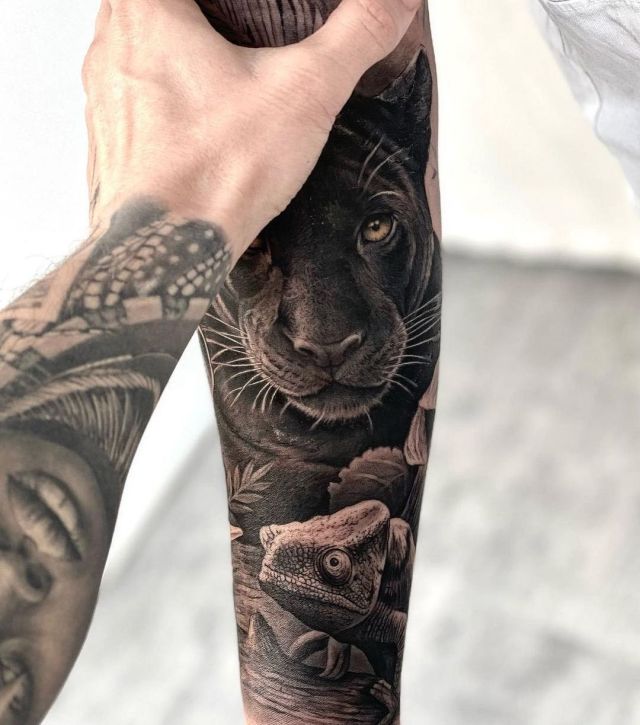 Tattoo uploaded by Red X ink • White panther design! #whitepanther #panther  #realism #blackandgrey #blueeyes #calf • Tattoodo