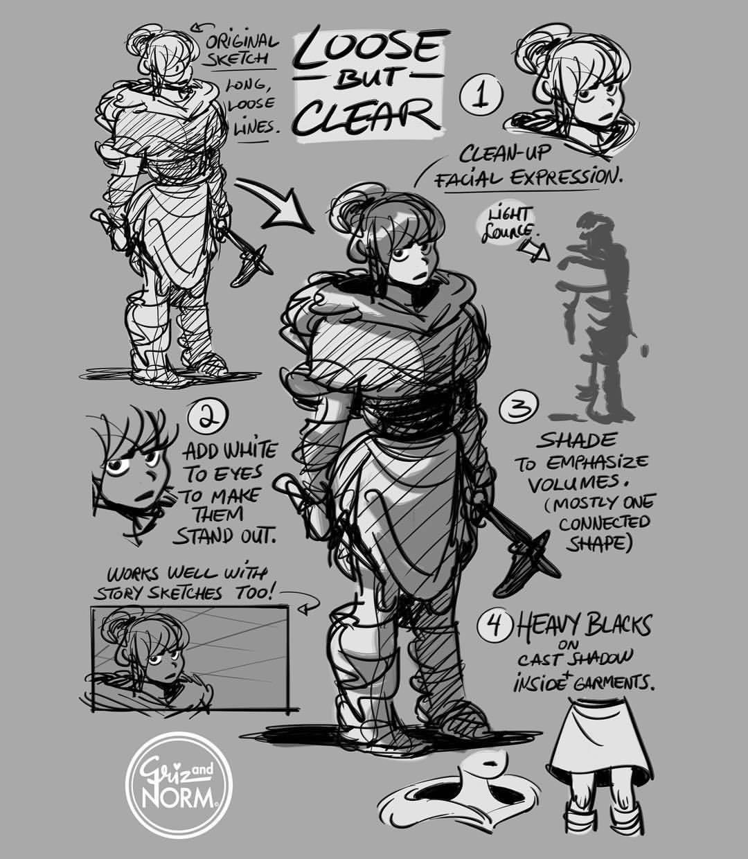 TuesdayTips - “Loose but Clear” Keeping a sketch loose and fun while making it clearer. -norm #grizandnorm #loosebutclear #keepitalive #tuesdaytips #100tuesdaytips